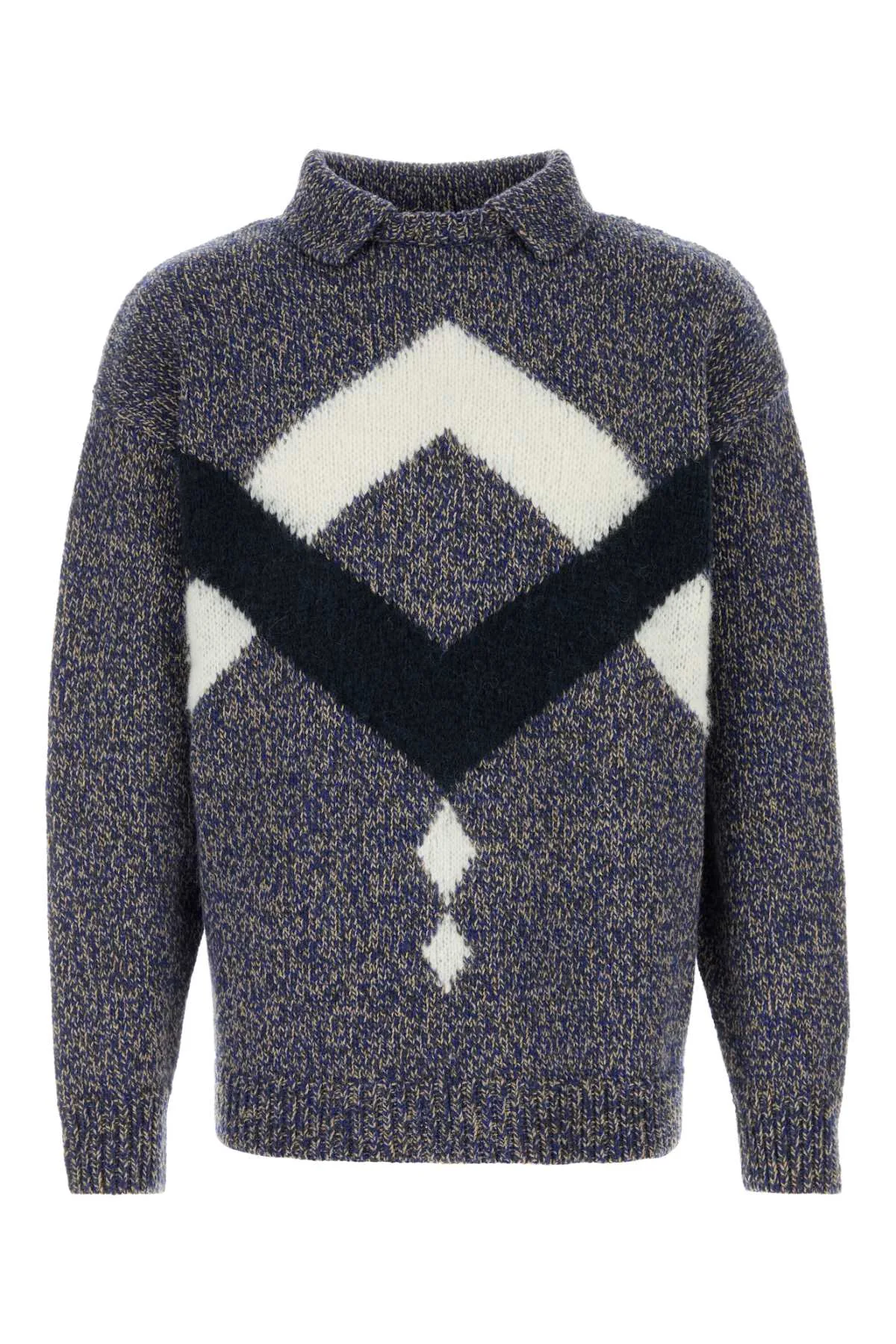 Chevron Intarsia Wool Blend Sweater by Giorgio Armani