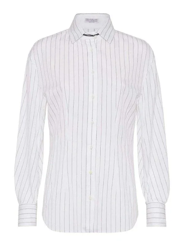 Striped Cotton Silk Shirt by BRUNELLO CUCINELLI