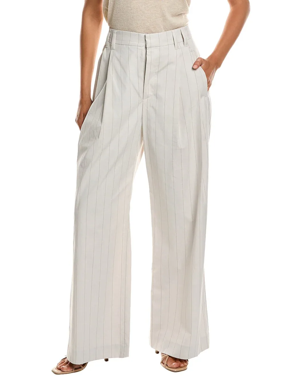 Pinstriped Wide-Leg Trousers