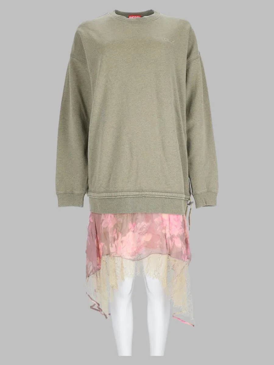 Cotton Sweatshirt with Chiffon Lace Skirt Dress by Diesel