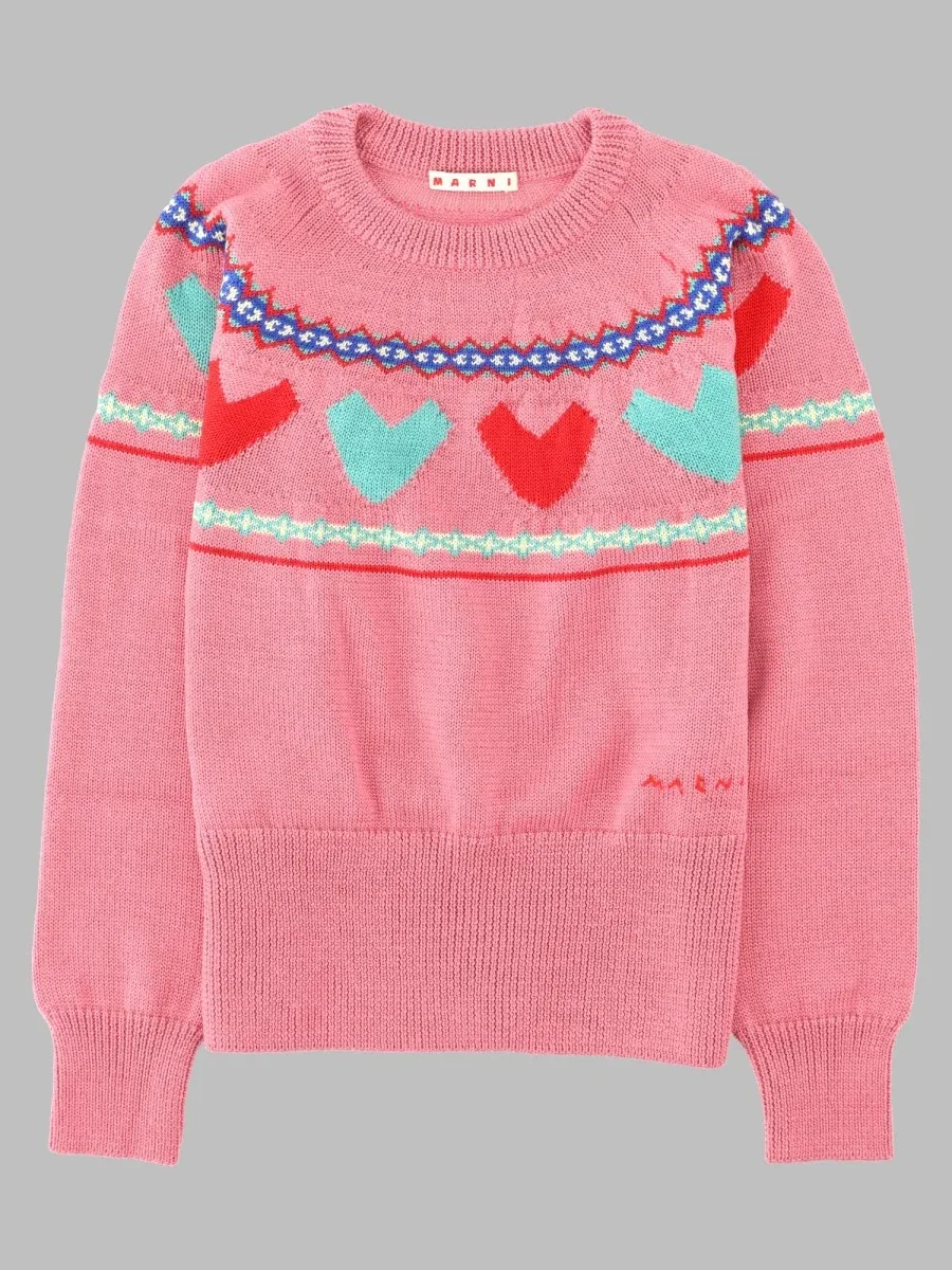 Wool-Blend Knit with Intarsia Hearts Sweater by Marni