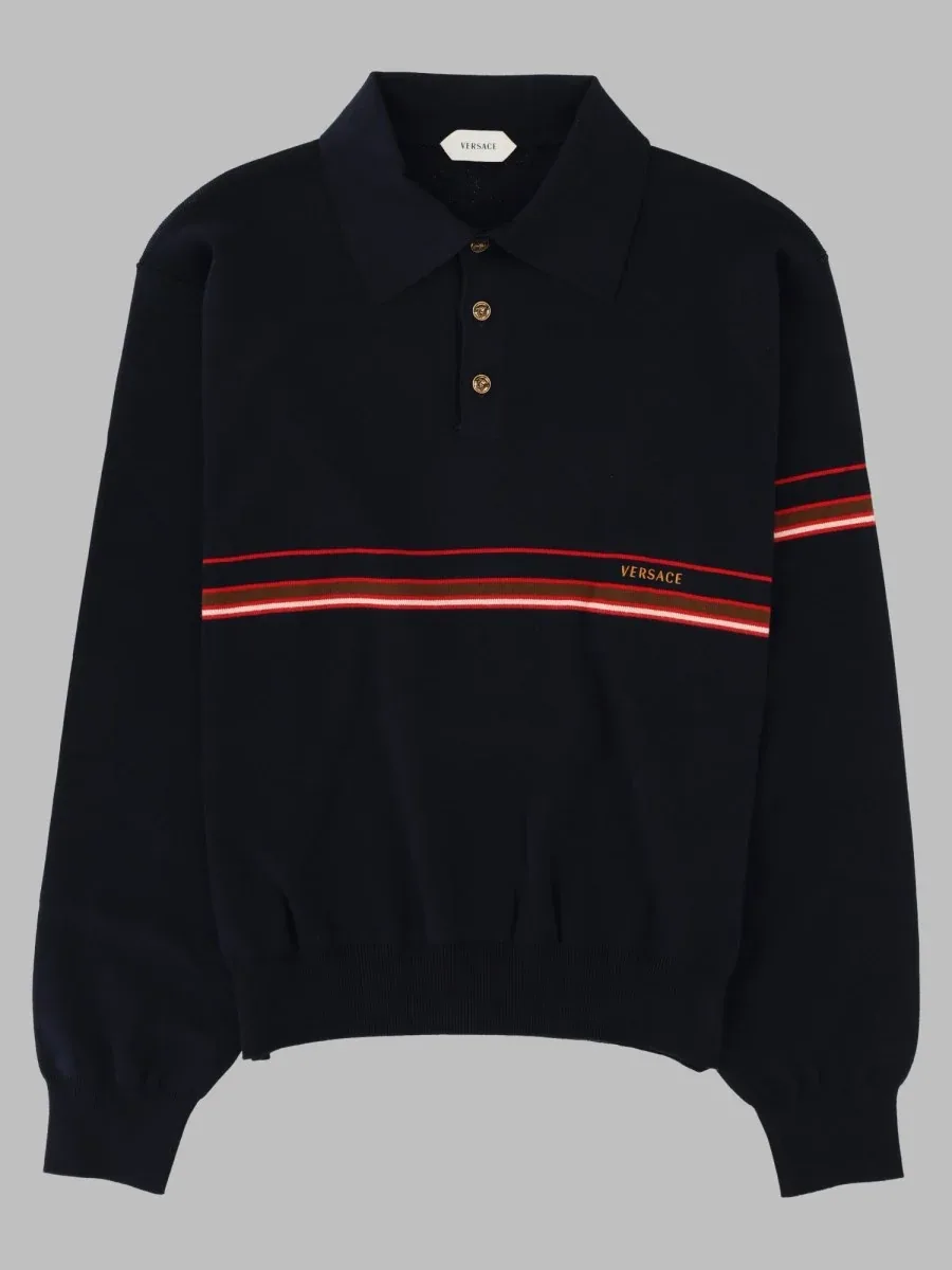 Logo-Striped Cotton Polo Shirt by Versace
