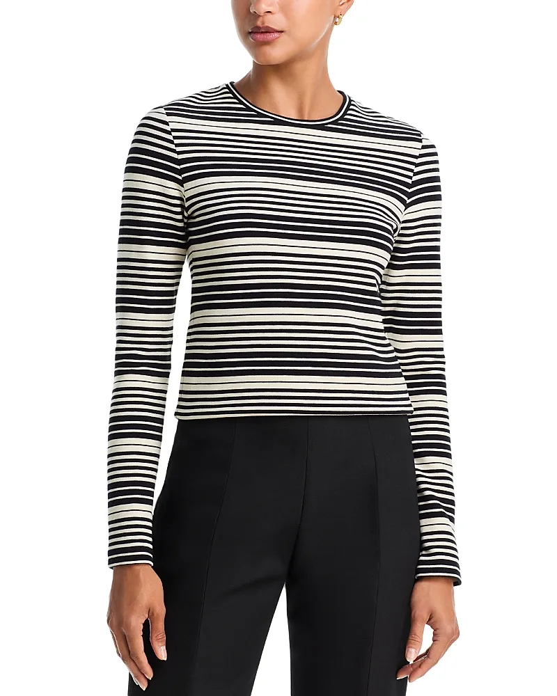 Rib Stripe Stretch Cotton Long Sleeve Tee