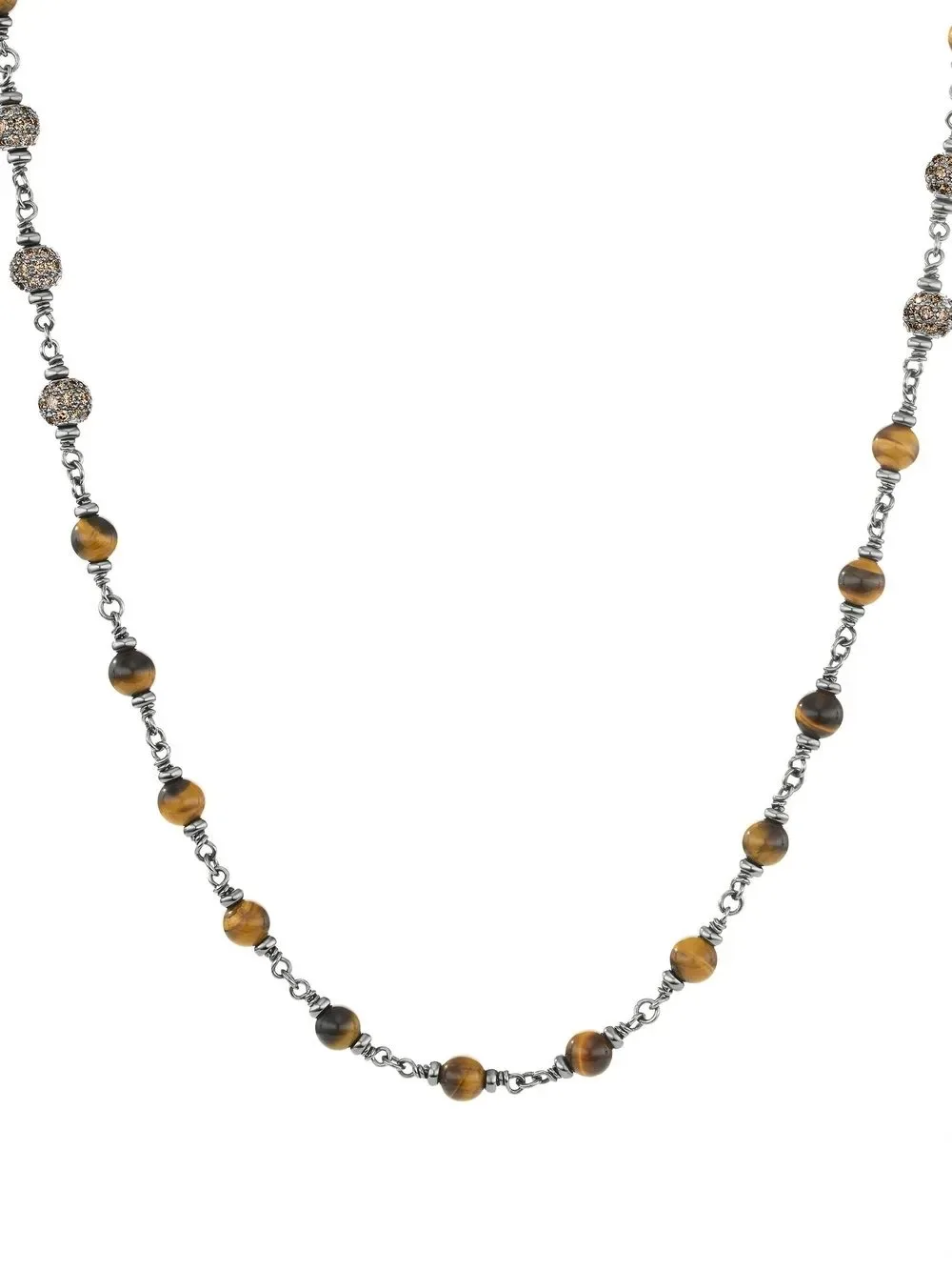 Sterling Silver Spiritual Beads Rosary Diamond Necklace (6mm)