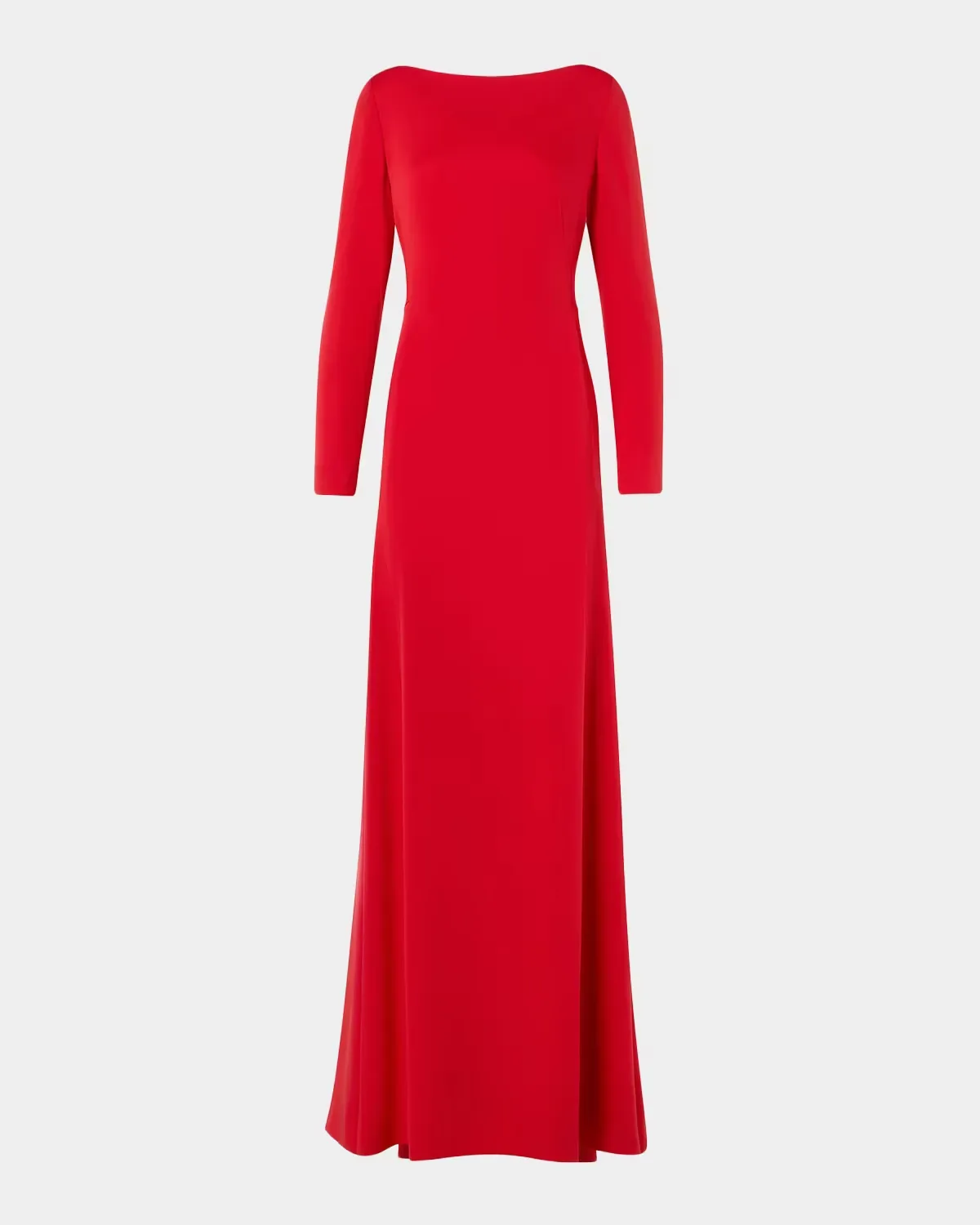 Boat-Neck Silk Crepe Stretch Long-Sleeve Godet Gown