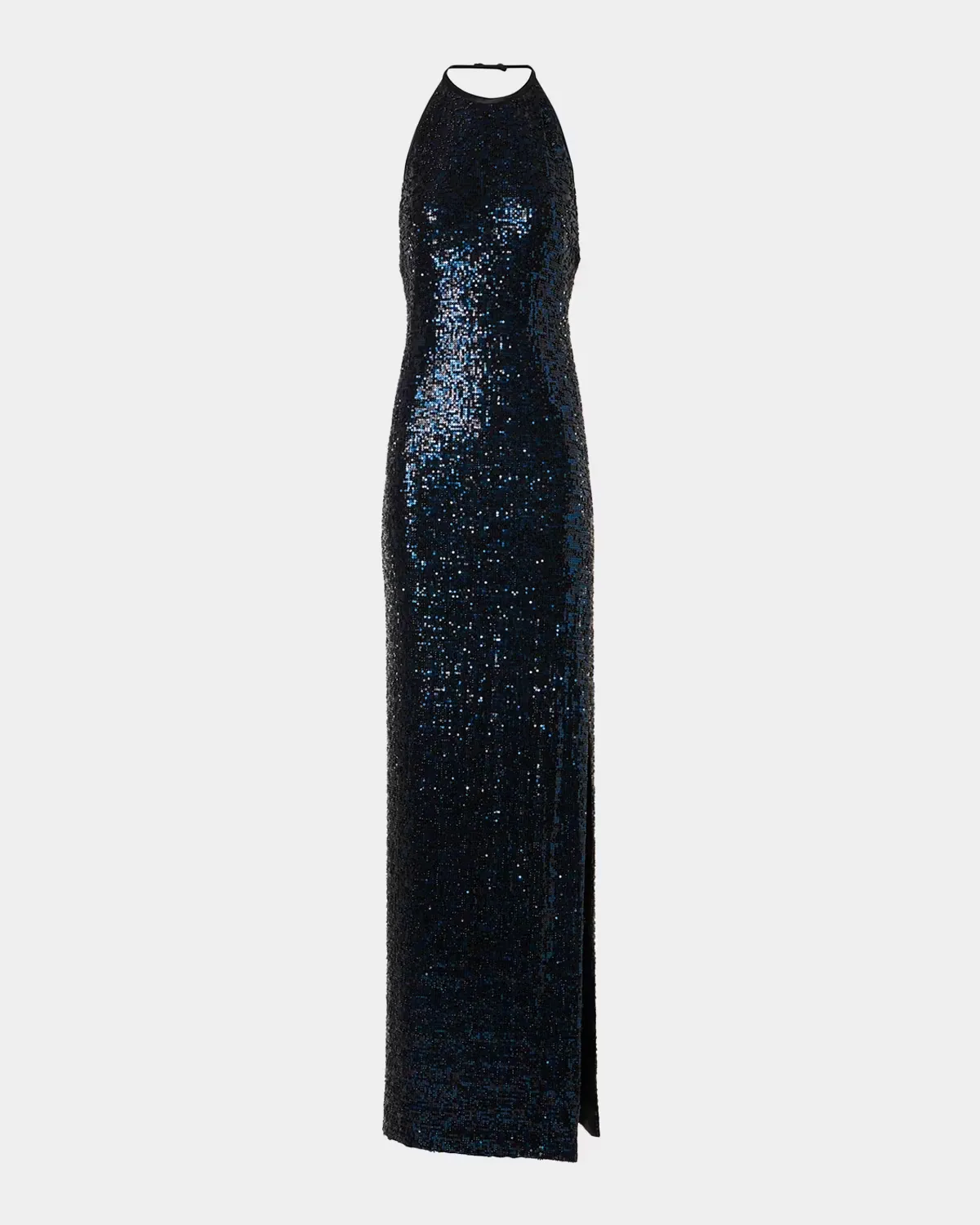 Sequined Tulle Halter Slit Gown