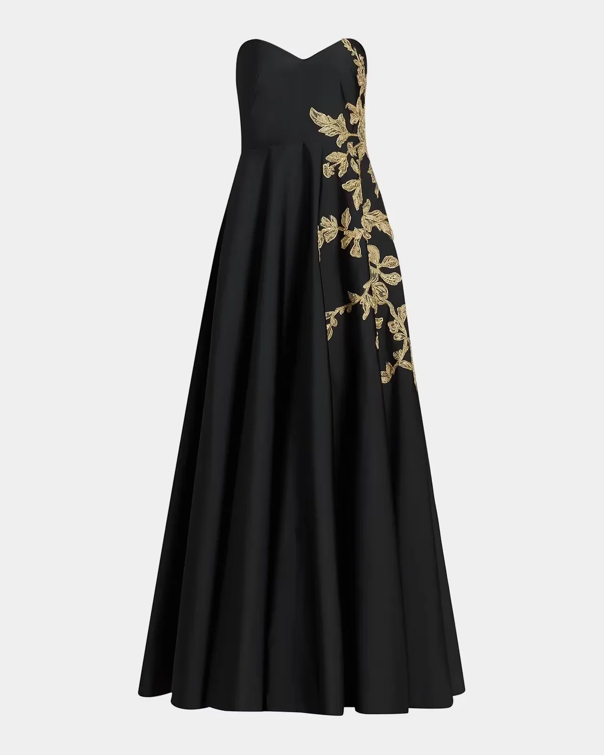 Raffia Floral-Embroidered Faille Strapless Gown