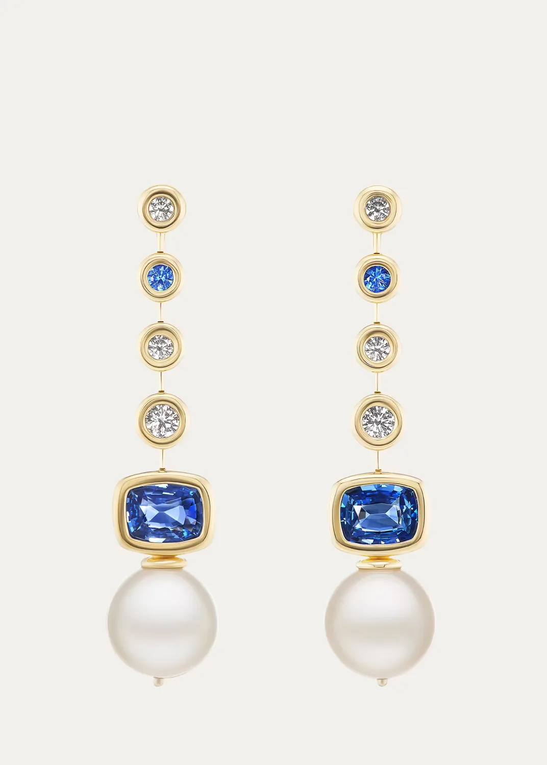 Long Blue Sapphire and South Sea Pearl Earrings