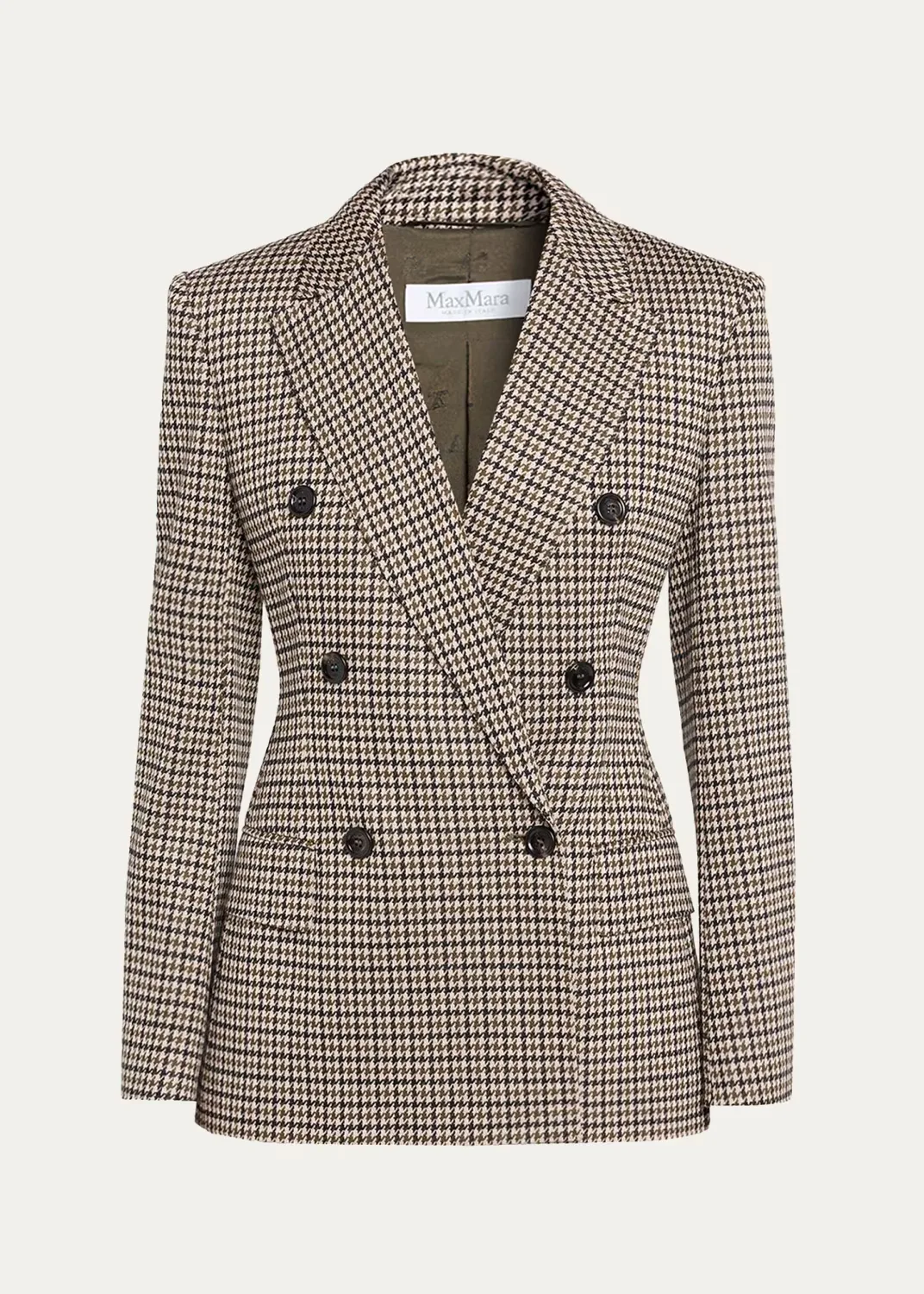 Wool Houndstooth Double-Breasted Jacket