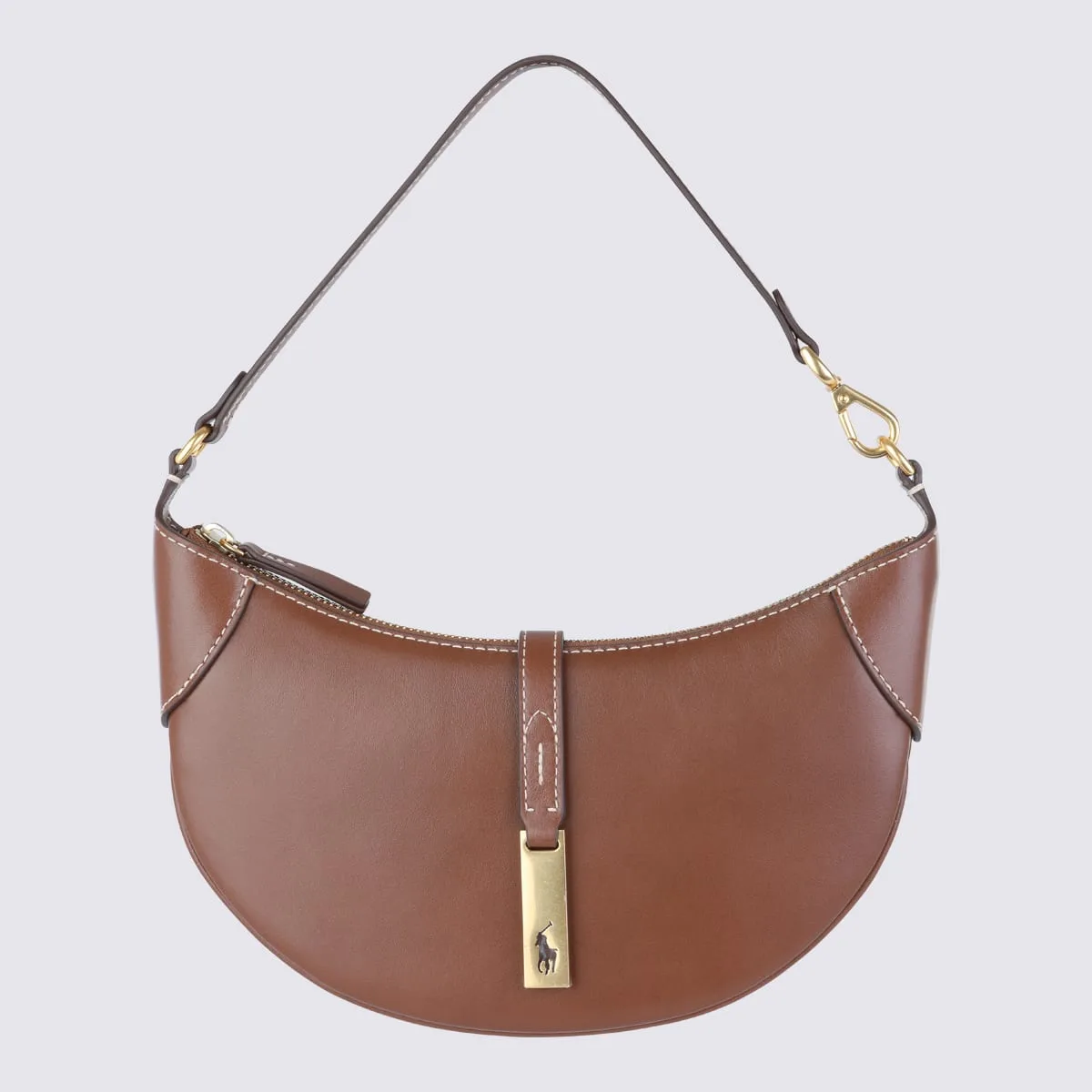 Brown Leather Polo Id Shoulder Bag
