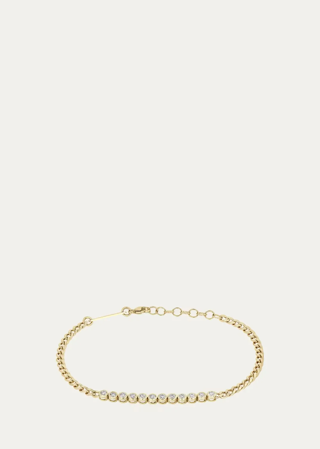 14K Diamond Bezel Tennis Segment Small Curb Chain Bracelet