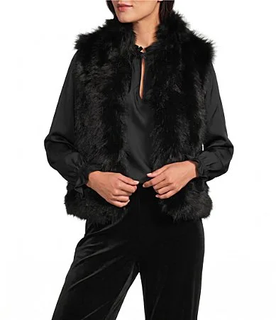Sleeveless Snap Front Faux Fur Vest