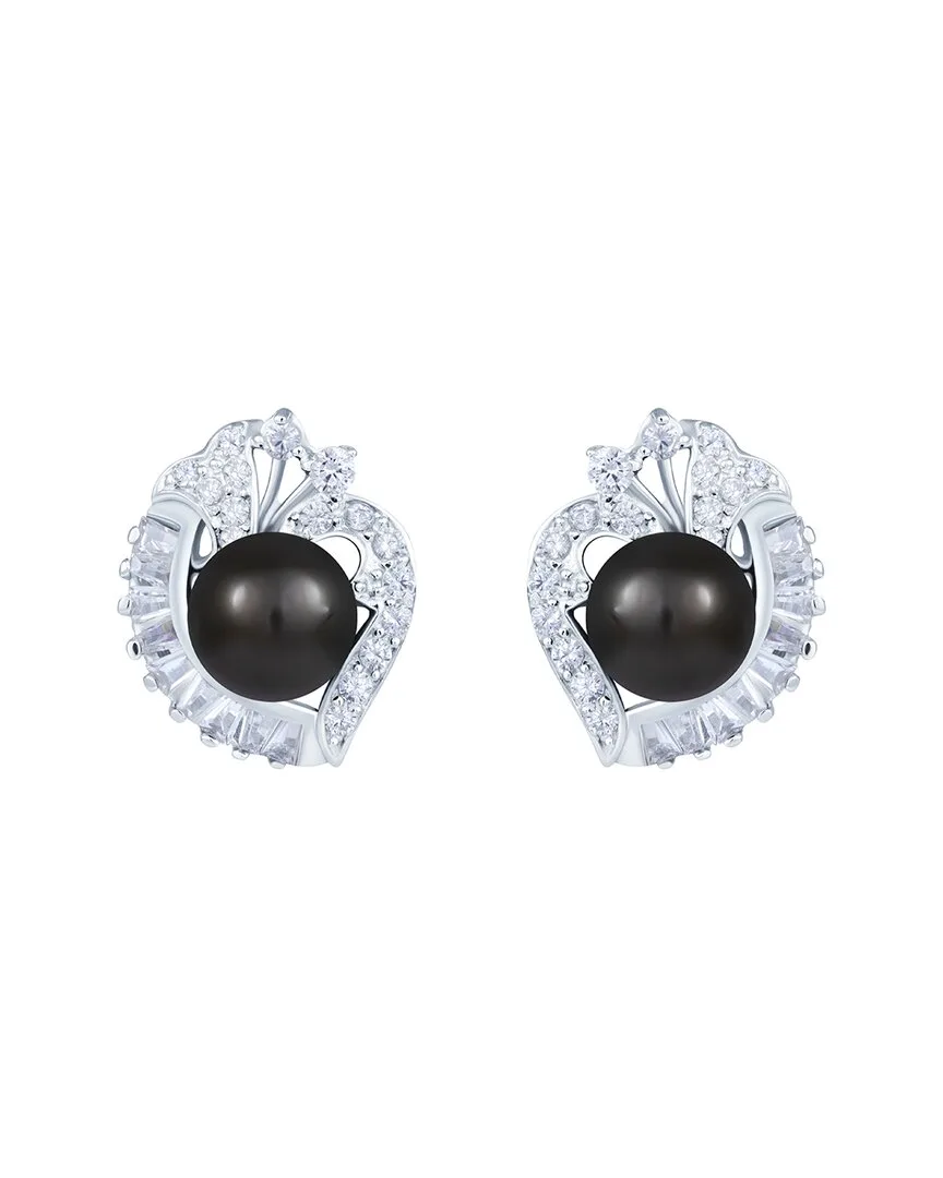 Pearls 10Mm Pearl Cz Plated Silver Earrings