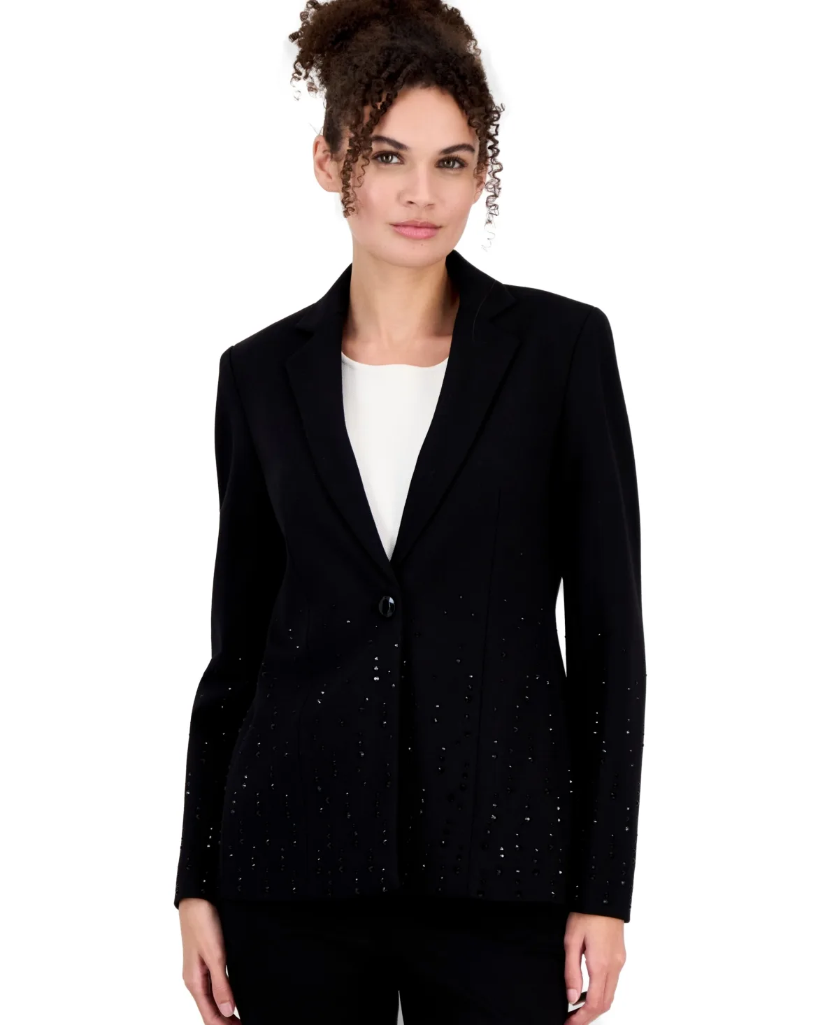 Starfall Embellished Single-Button Long-Sleeve Blazer