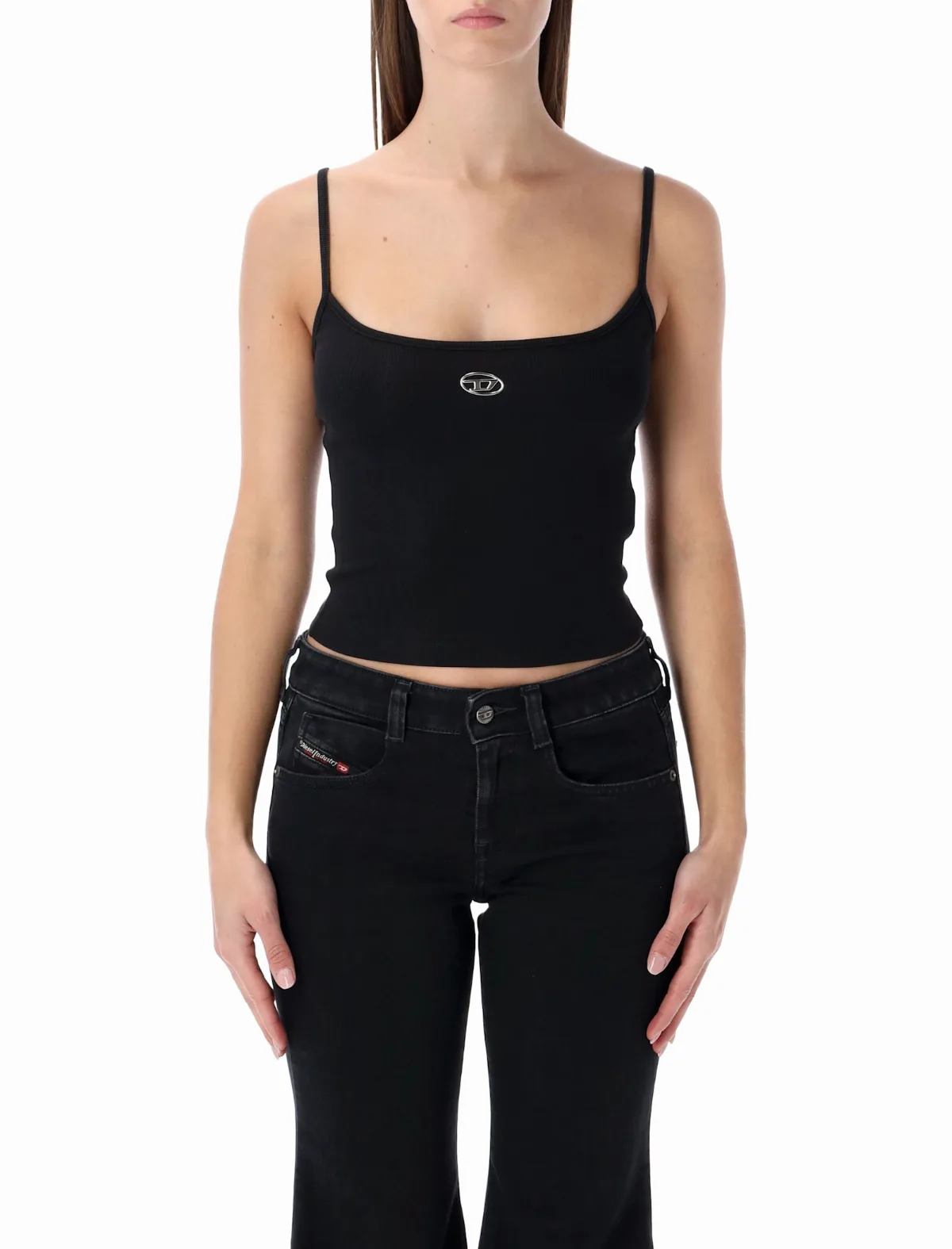 Ribbed Stretch Cotton Top With Metallic Oval D Logo