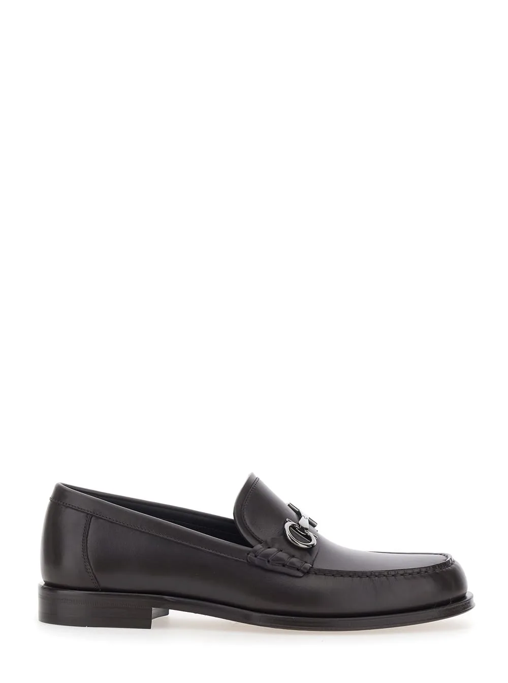 Brown Loafers With Metallic Gancini Detail On The Front In Leather Man