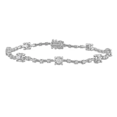 Lab Created Diamond Station Charm Link Bracelet in 14k White Gold - 7 In