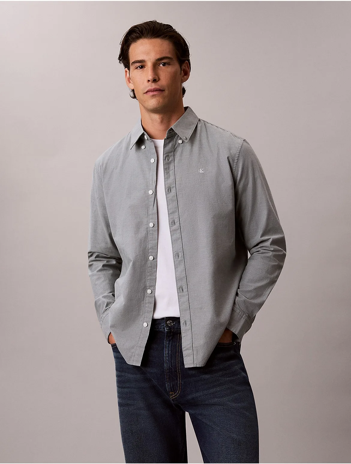 Solid Classic Oxford Button-Down Shirt by Calvin Klein
