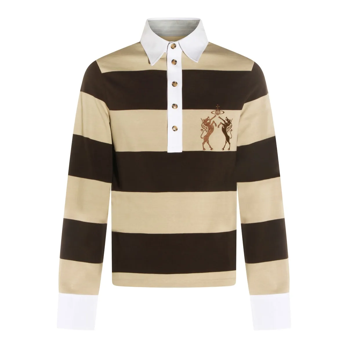 Beige And Brown Cotton Polo Shirt