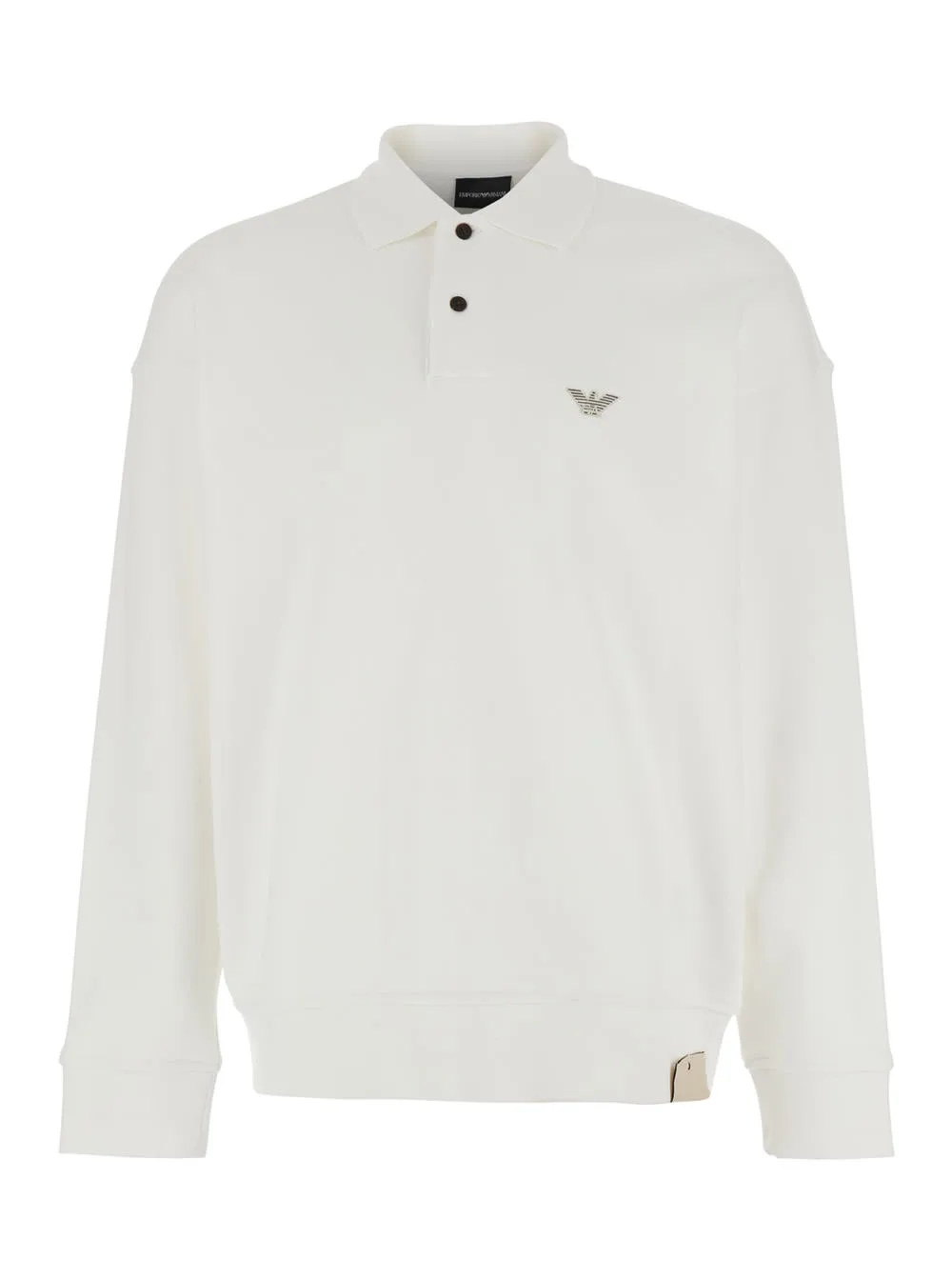 Polo Collar Sweatshirt With Logo Embroidery On Front In White Cotton For Men