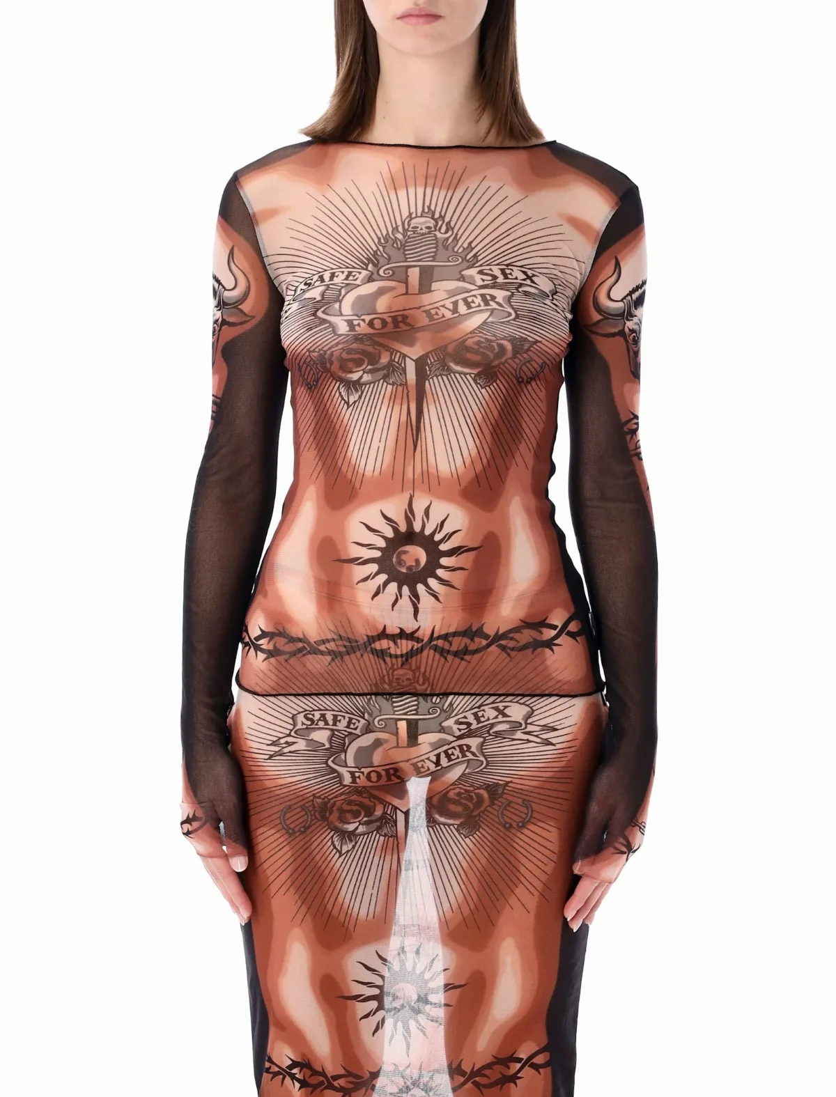 Re-edition Safe Sex Tattoo Tulle Top by Jean Paul Gaultier