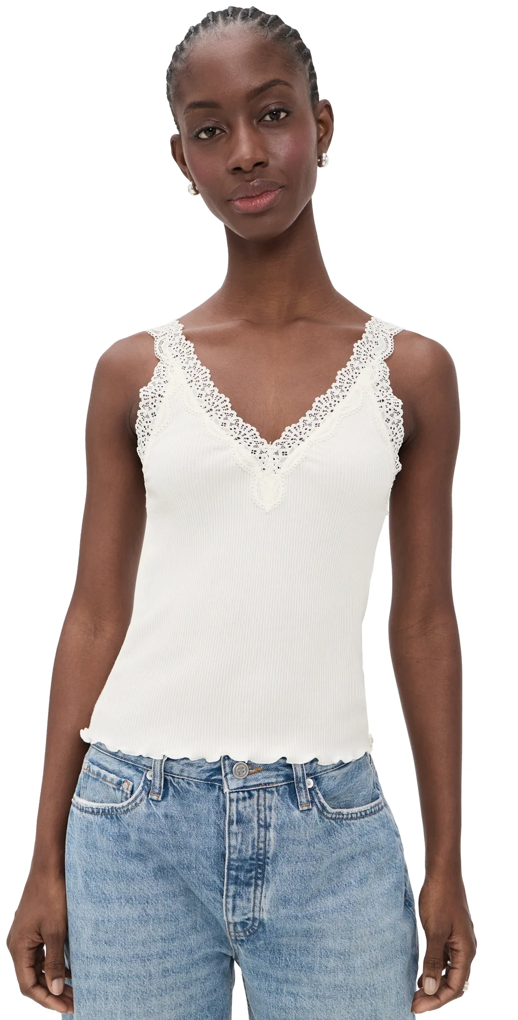 Lace-Trim Ribbed Tank Top