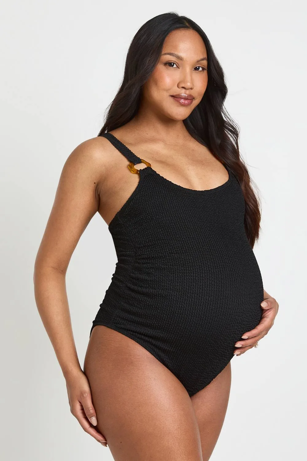 Maternity Crinkle Scoop Neck Trim Detail Swimsuit by boohoo