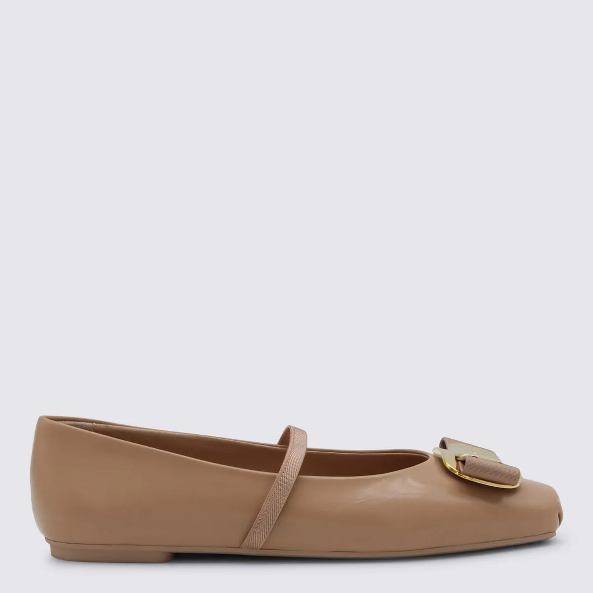 Beige Leather Flats