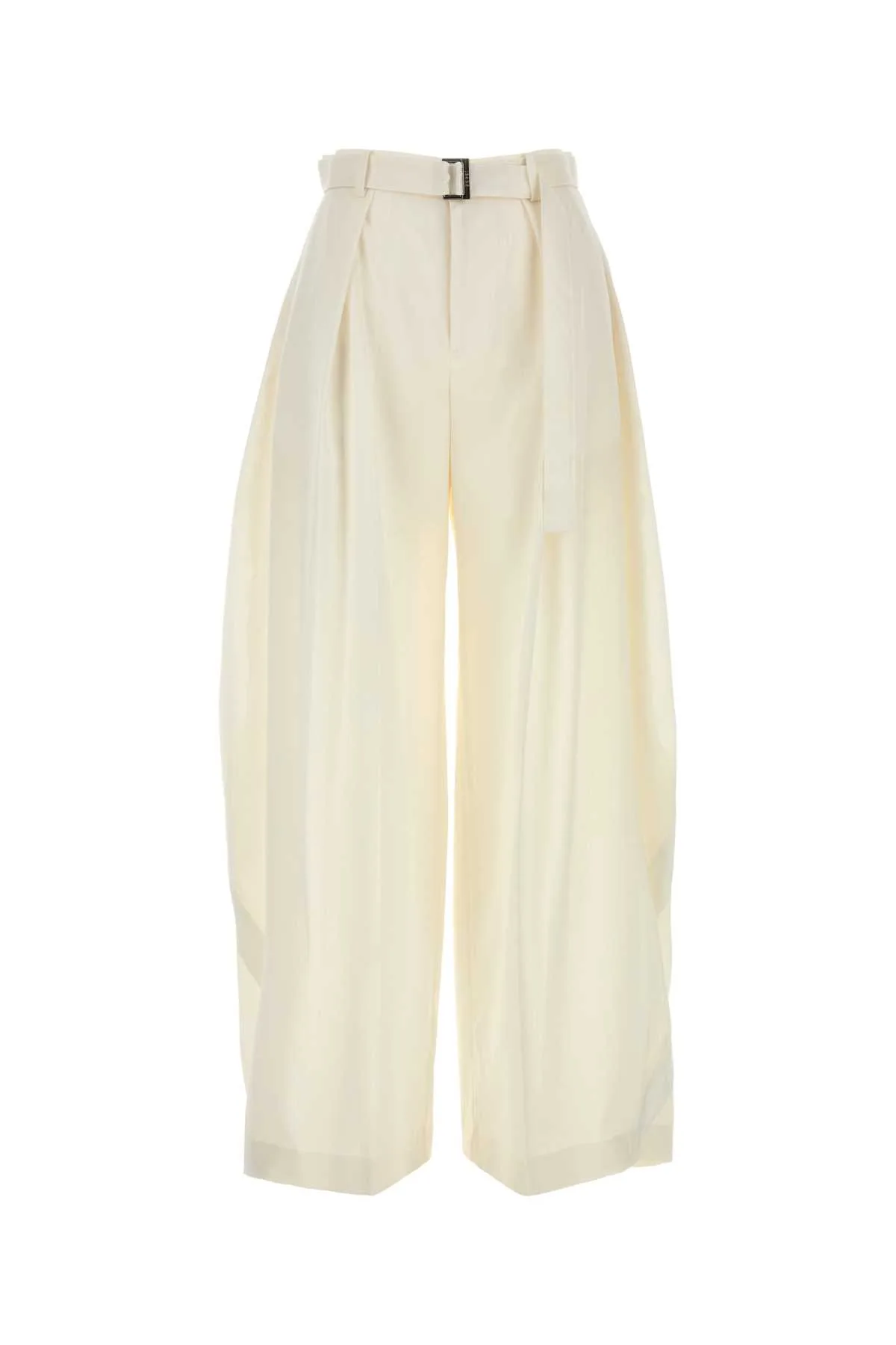 White Twill Wide-leg Pant