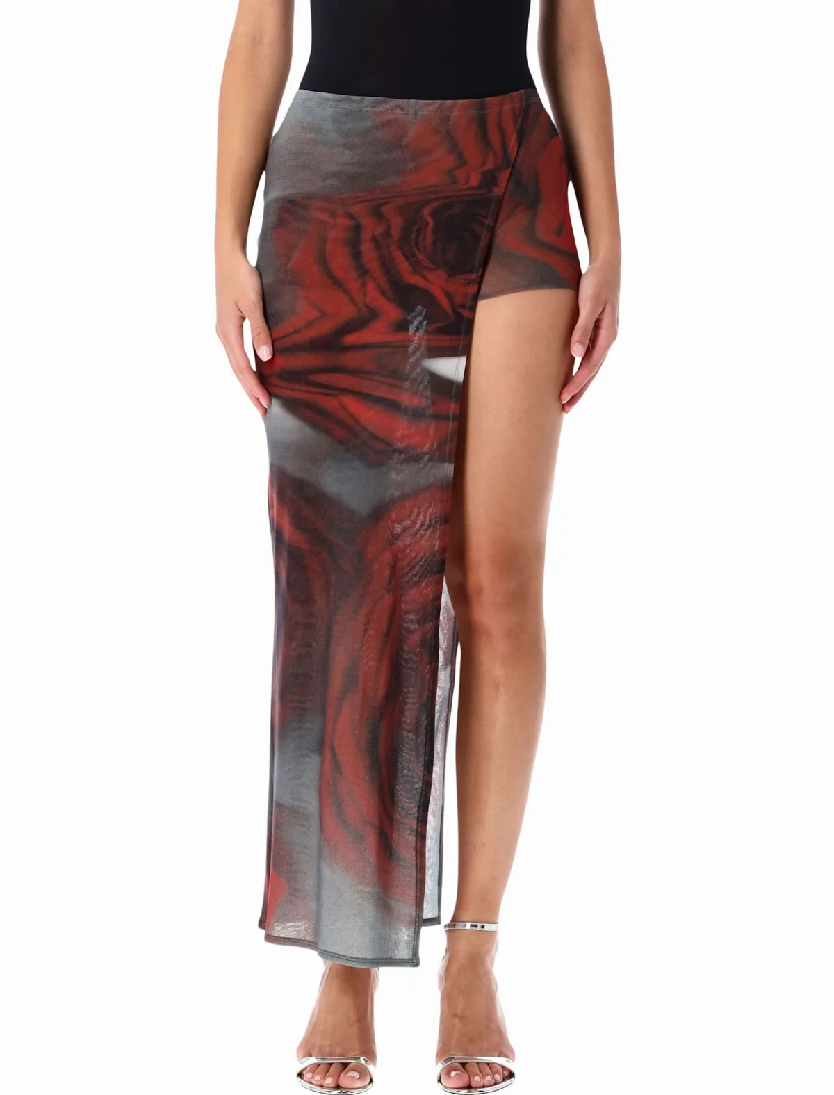 Red Blurry Roses Tulle Skort by Jean Paul Gaultier
