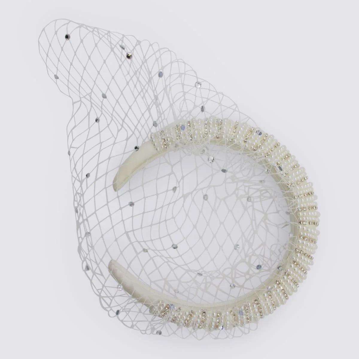 White Mesh Crystal Hairband by self-portrait