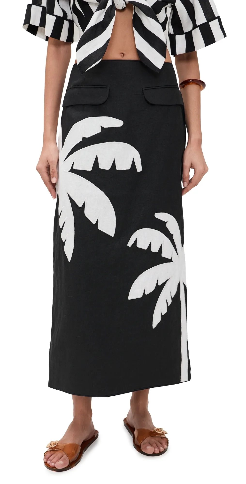 Embroidered Palm Tree Maxi Skirt