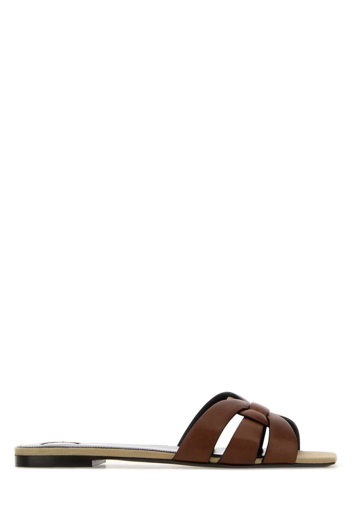 Brown Leather Slippers by Saint Laurent