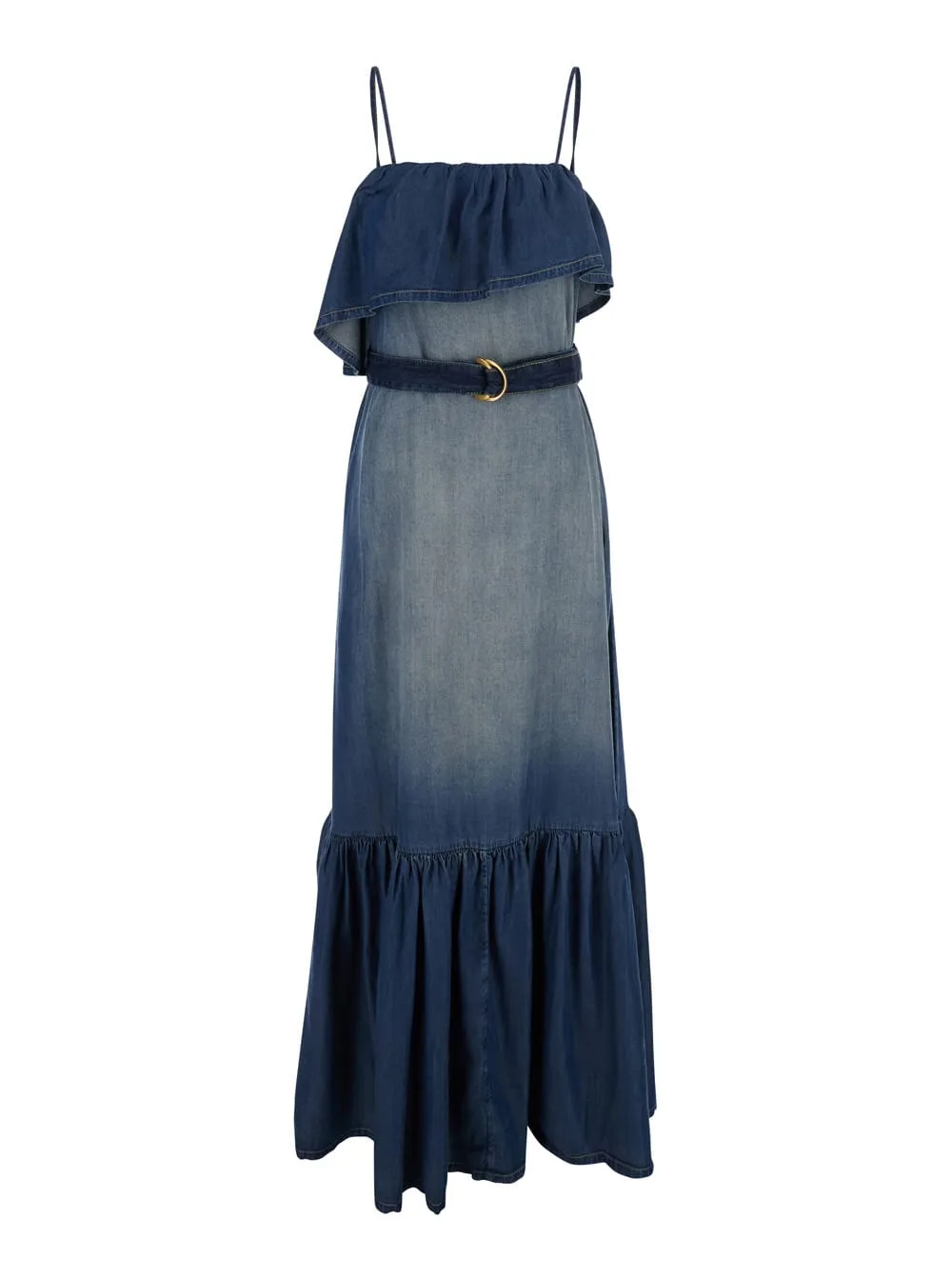 Dress chiarodiluna Blue With V Neck And Long Sleeves In Lyocell Women