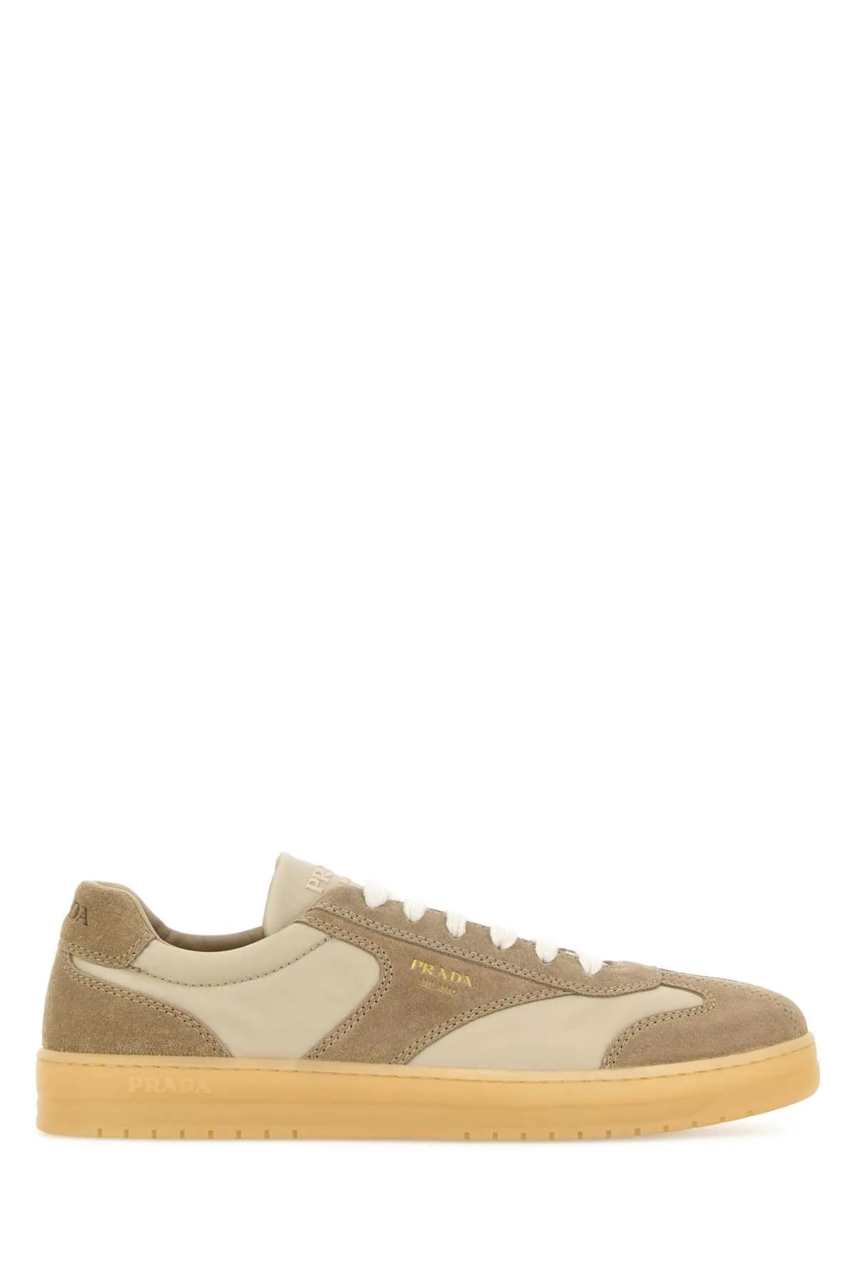 Beige Suede E Re-nylon Sneakers by Prada