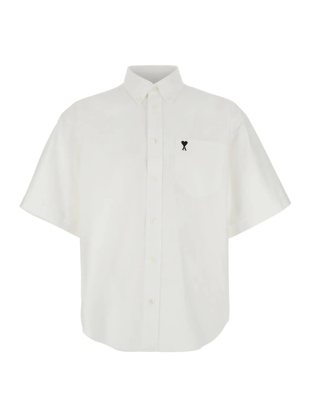 boxy White Button Down Collar Shirt With Adc Embroidery In Cotton For Men