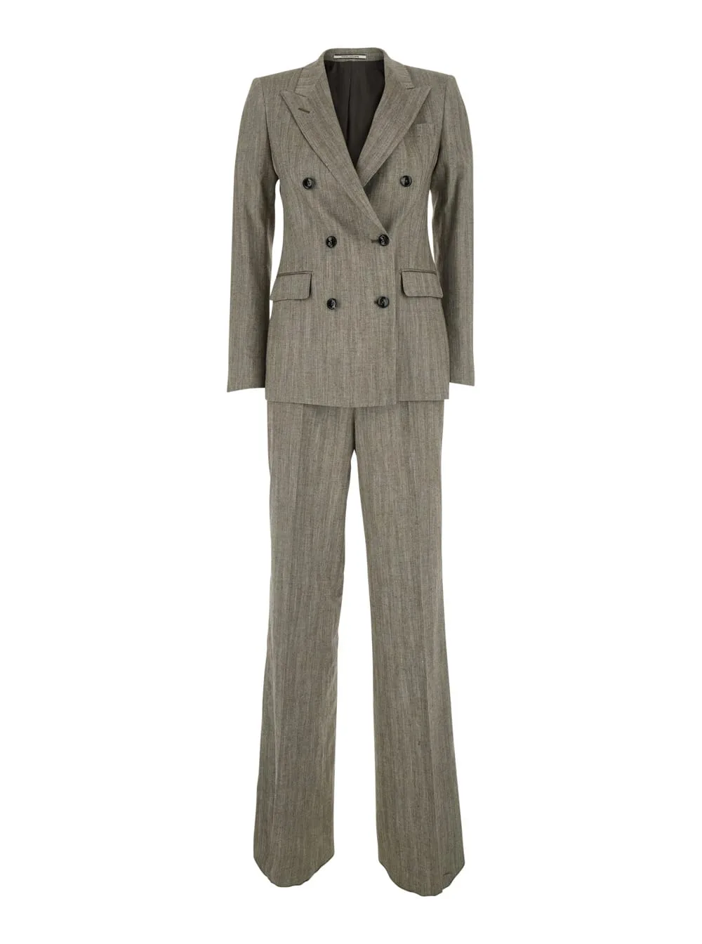 Grey Suit Double-breasted In Linen Blend For Women by Tagliatore