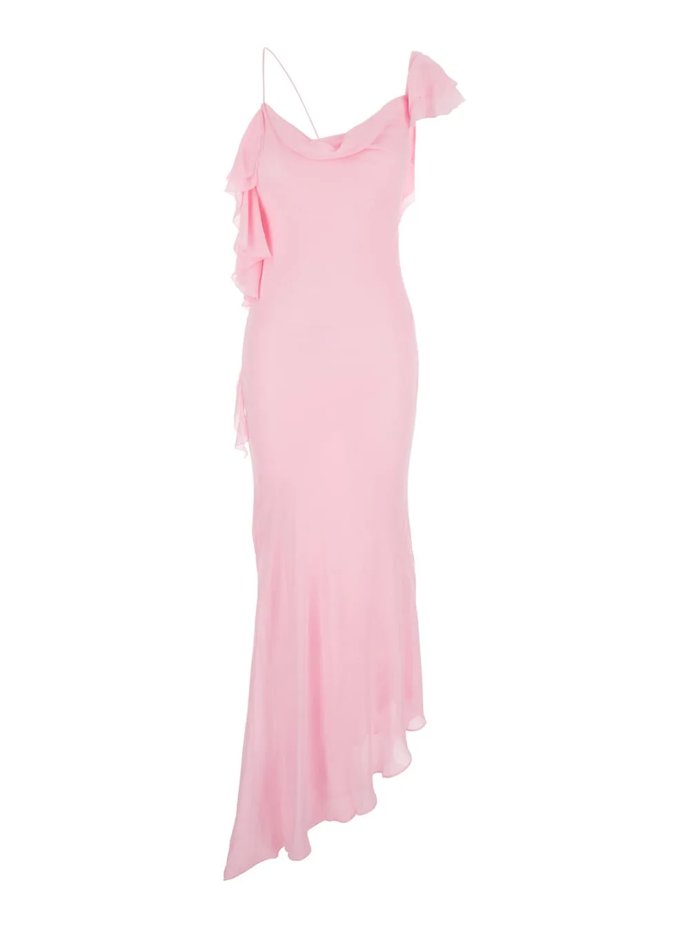 Pink Long Dress With Ruffles In Georgette For Women