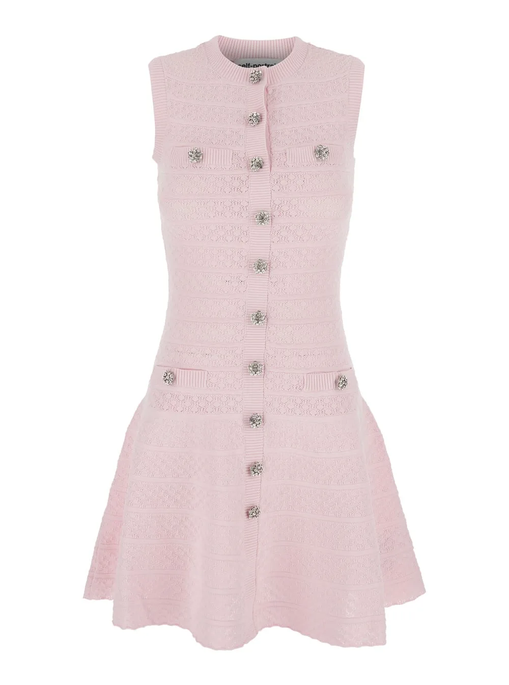 Dress Mini pink Pointelle Diamante Knit Pink With Short Sleeves And Mesh Details In Knit Fabric For Women by self-portrait