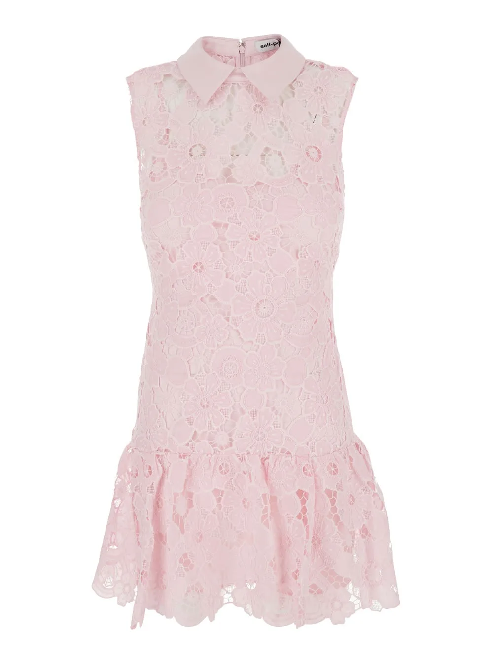 Dress Mini Pink pink Lace Collared With Lace Collar - Fabric - Women