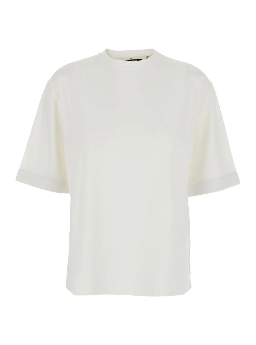 le Tshirt Ventadou White Crew Neck T-shirt With Gros Grain Logo On The Back In Fabric For Women