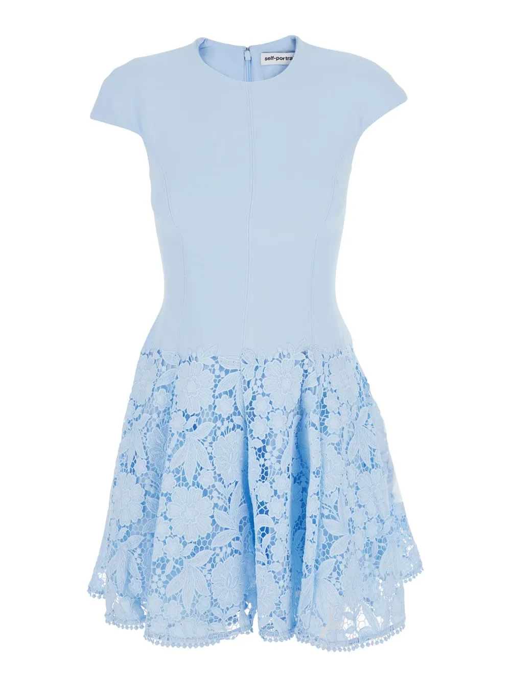 Dress Mini crepe Lace Blue With Short Sleeves And Lace Details - Crepe - Women