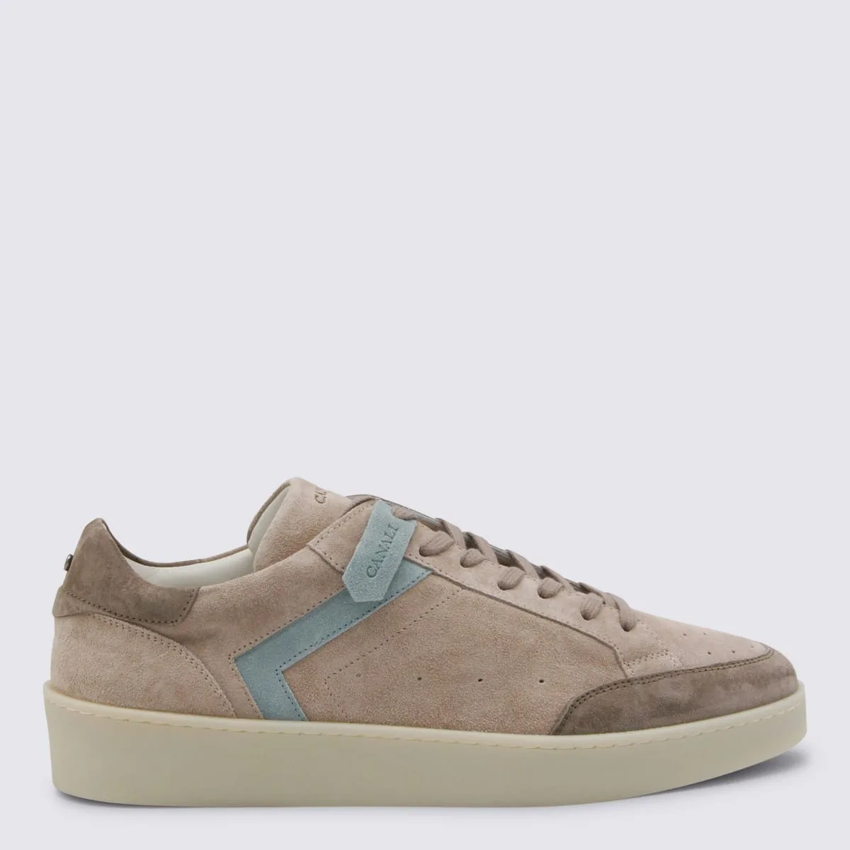 Beige And Light Blue Leather Sneakers