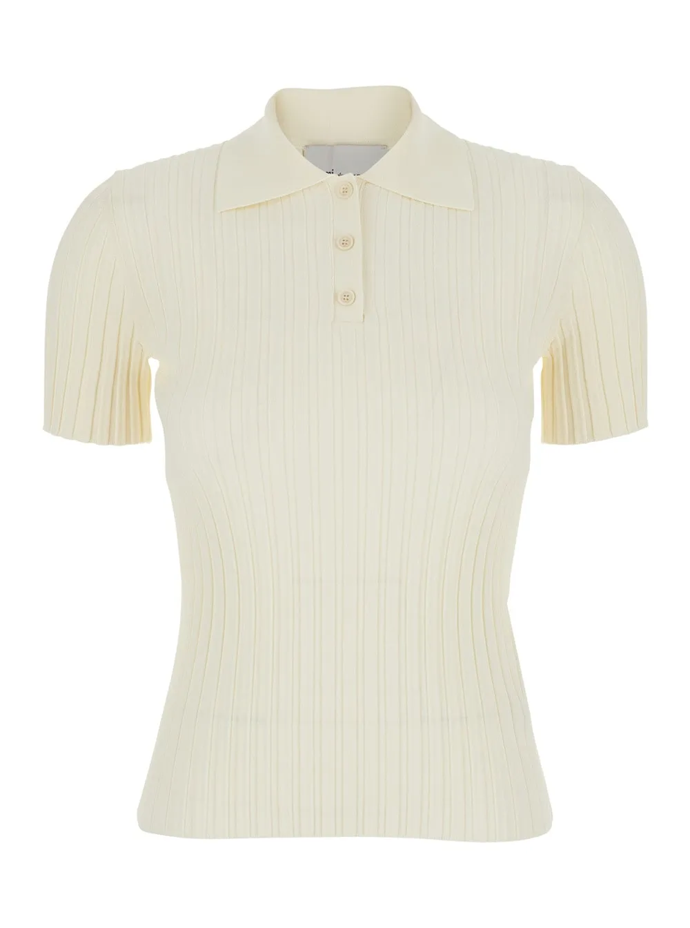 White Polo Shirt With Ribbed Knit In Viscose Blend For Women