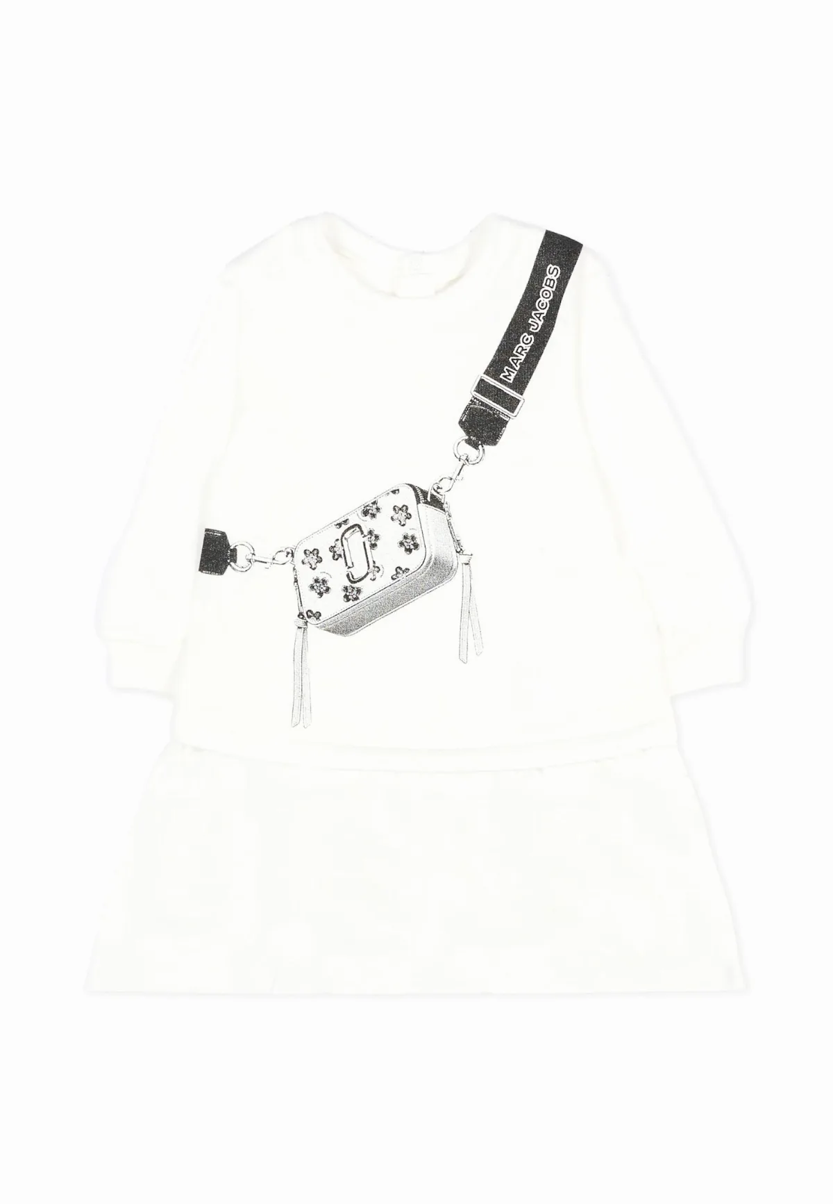 Ivory Dress For Baby Girl With Bag Print
