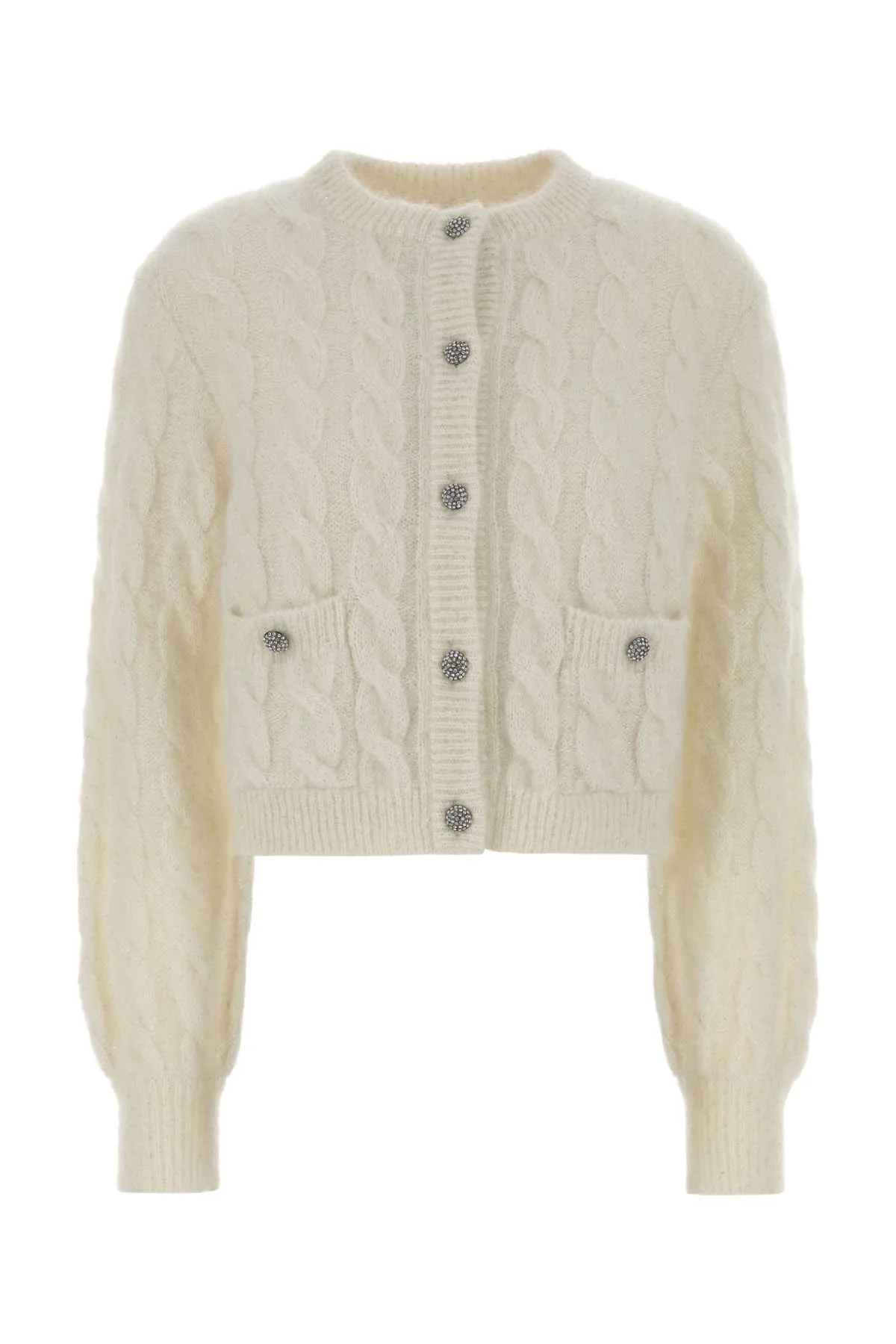 White Stretch Mohair Blend Cardigan