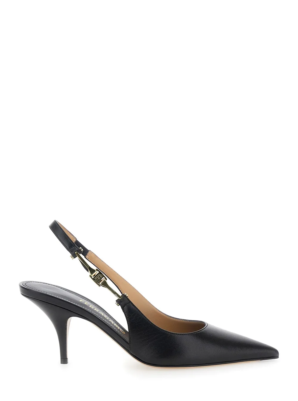 tally Black Slingback Pumps With Medium Stiletto Heel In Leather Woman