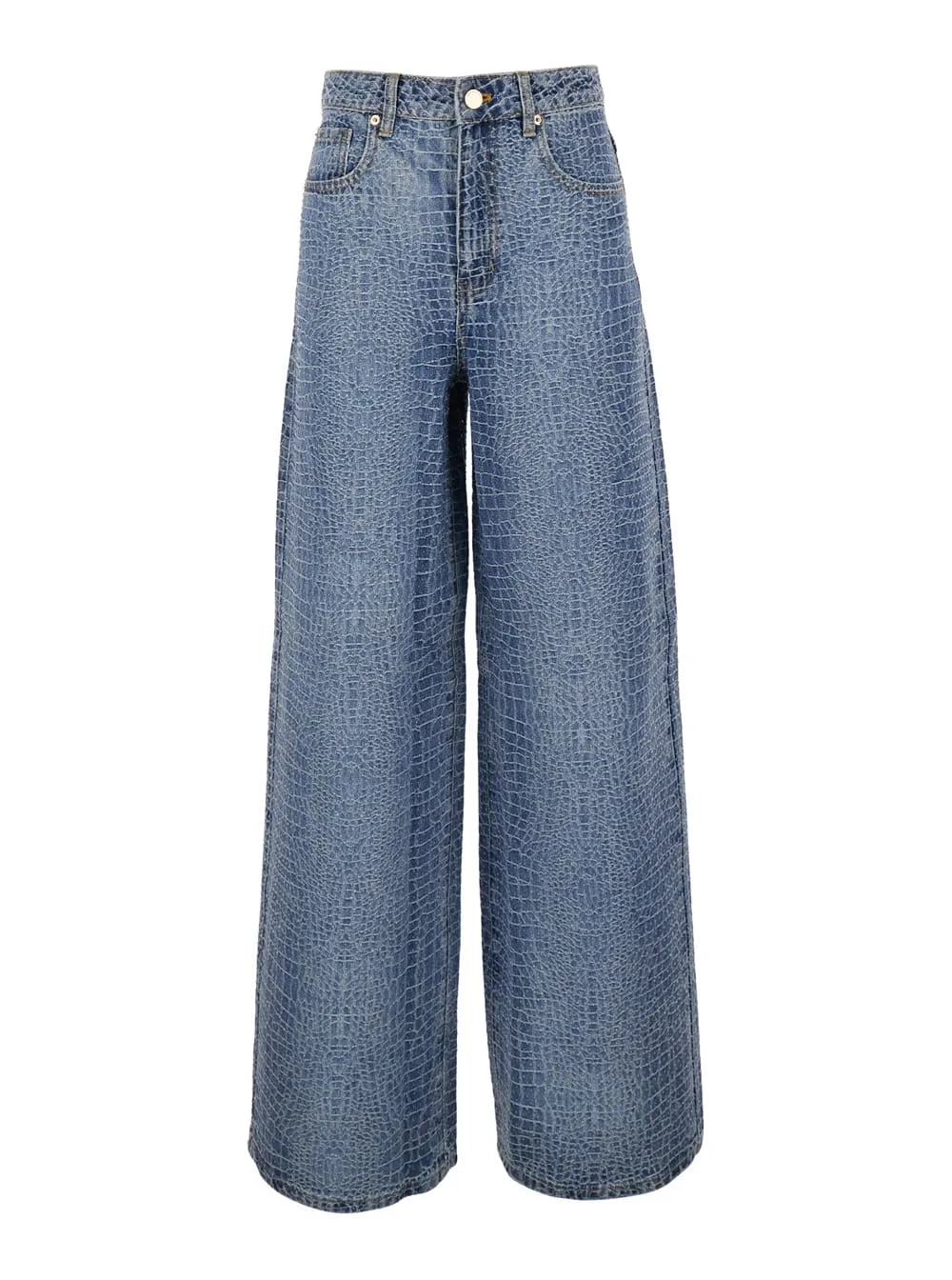 Wide Jeans rhinestone Croc Effect Blue In Cotton For Women