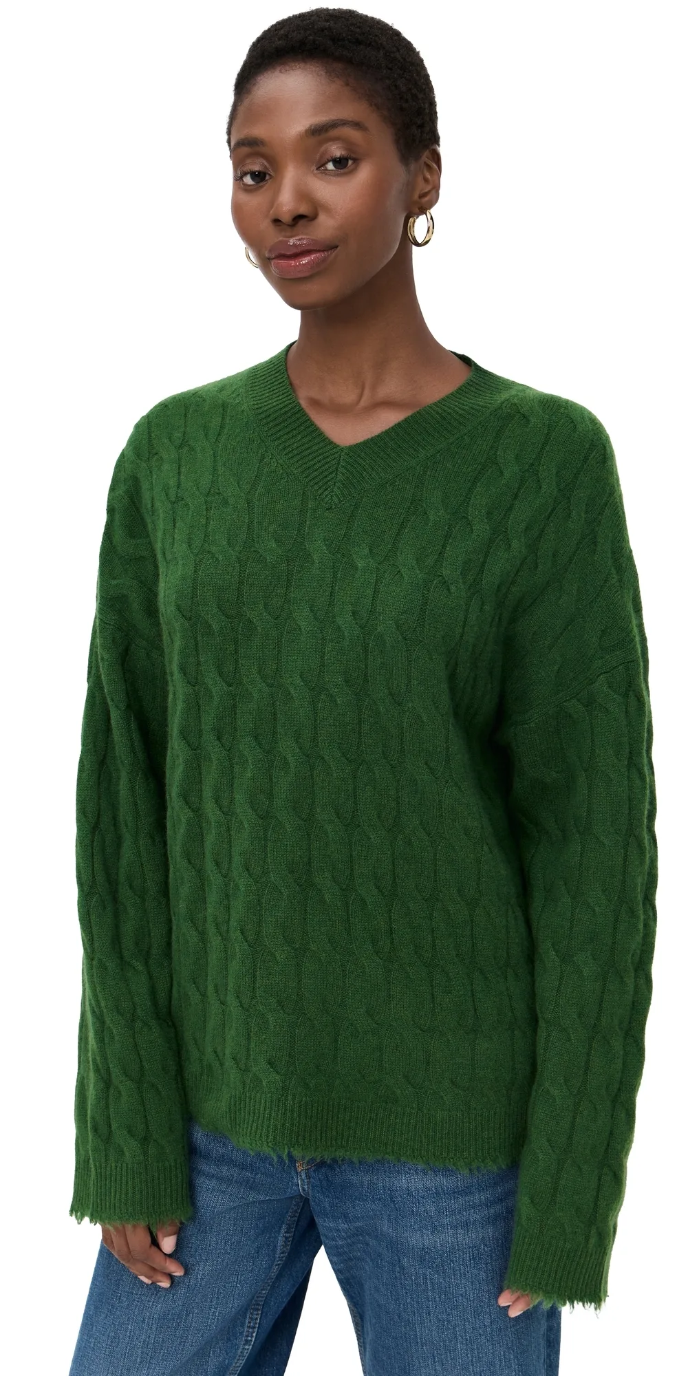Cable V Neck Cashmere Pullover