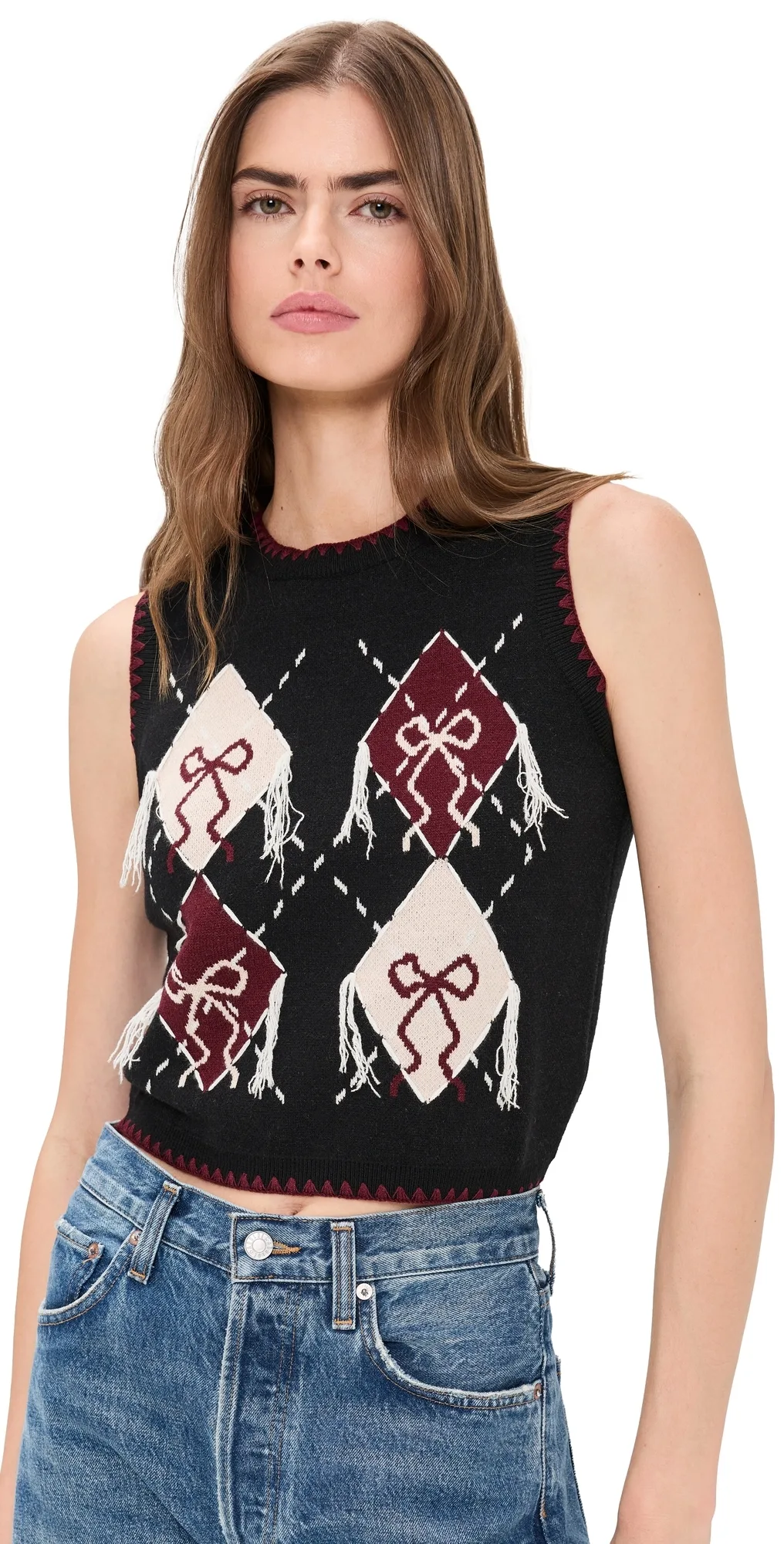 Bow Argyle Knitted Tank by Another Girl